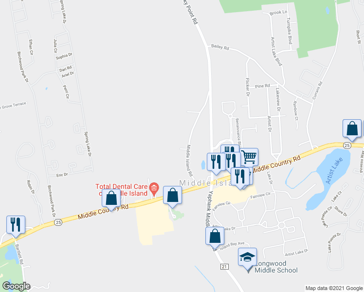map of restaurants, bars, coffee shops, grocery stores, and more near 2 Nicole Place in Middle Island