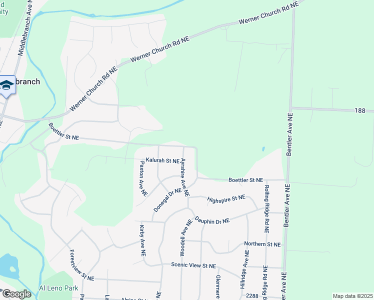 map of restaurants, bars, coffee shops, grocery stores, and more near 3556 Boettler Street Northeast in Canton