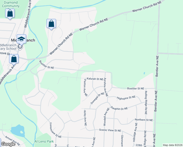 map of restaurants, bars, coffee shops, grocery stores, and more near 7491 Shisler St NE in North Canton