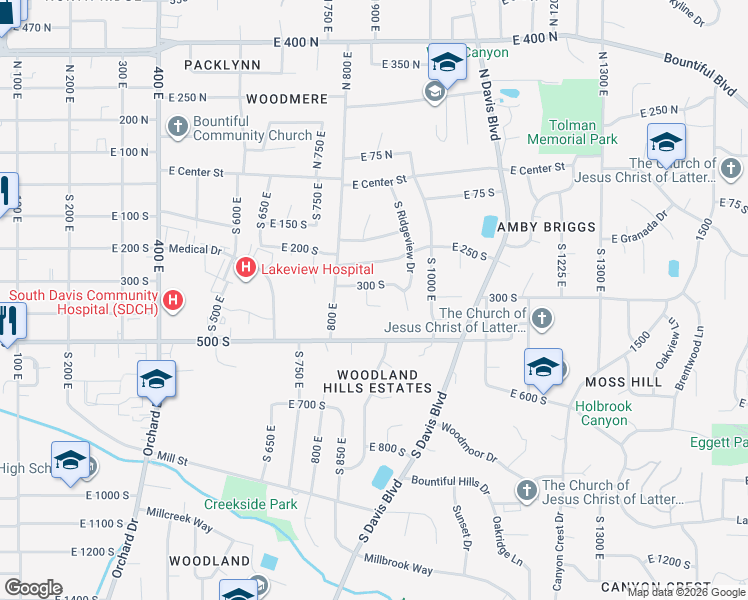 map of restaurants, bars, coffee shops, grocery stores, and more near 385 South 850 East in Bountiful