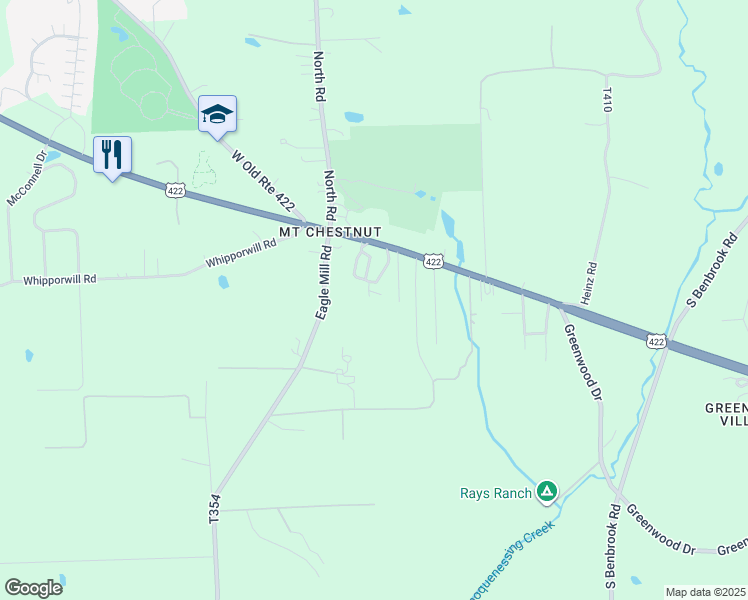 map of restaurants, bars, coffee shops, grocery stores, and more near 233 Bennett Drive in Butler