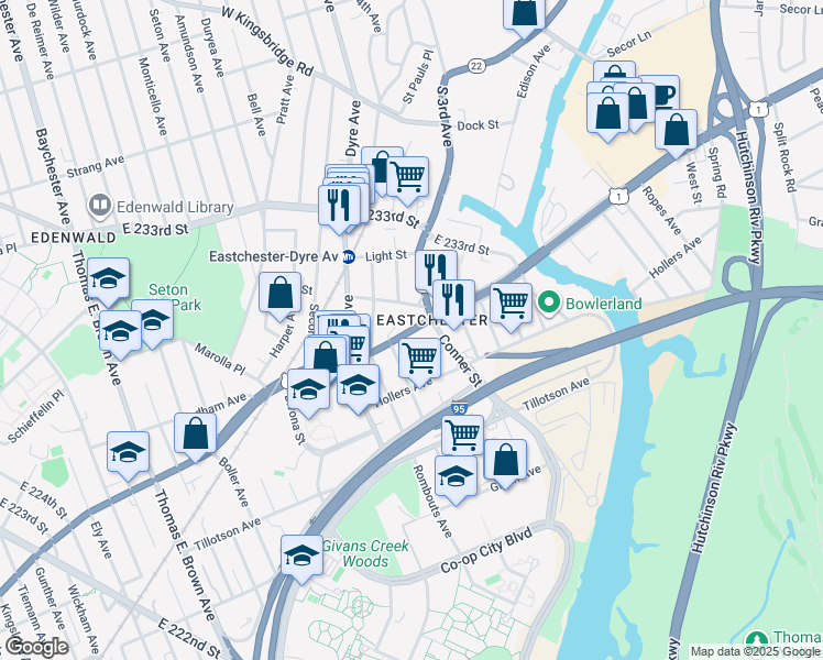 map of restaurants, bars, coffee shops, grocery stores, and more near 4074 Boston Road in The Bronx