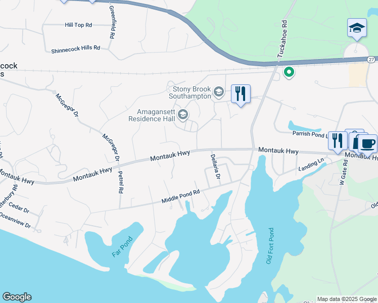 map of restaurants, bars, coffee shops, grocery stores, and more near 239 Montauk Highway in Southampton