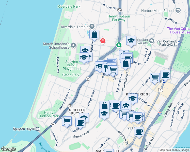 map of restaurants, bars, coffee shops, grocery stores, and more near in The Bronx