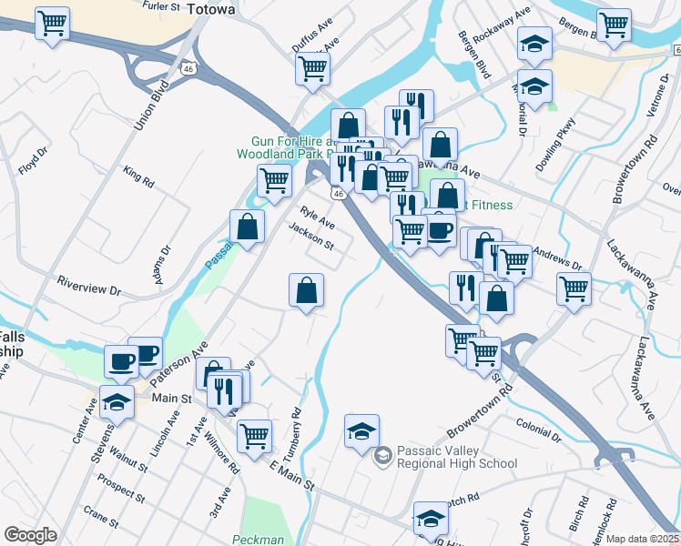 map of restaurants, bars, coffee shops, grocery stores, and more near 41 Cedar Street in Little Falls