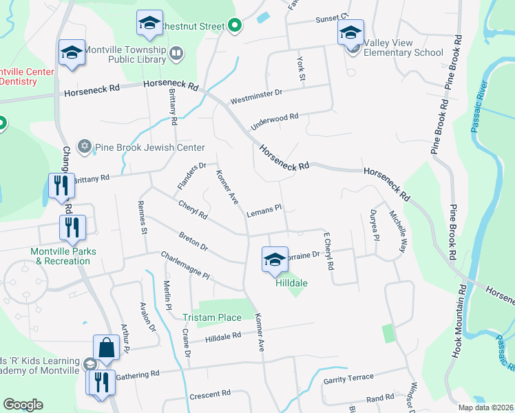 map of restaurants, bars, coffee shops, grocery stores, and more near 4 Lemans Place in Montville