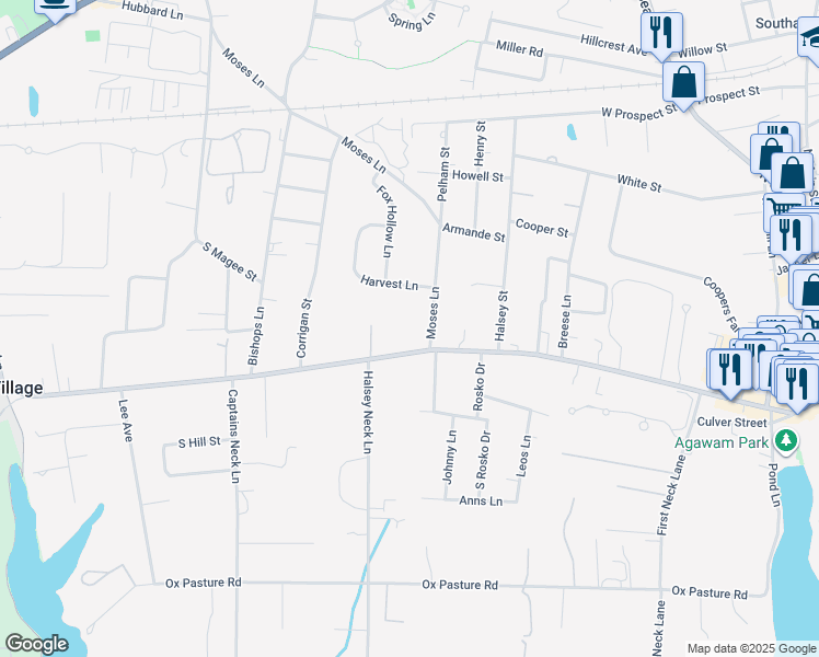 map of restaurants, bars, coffee shops, grocery stores, and more near 375 Hill Street in Southampton