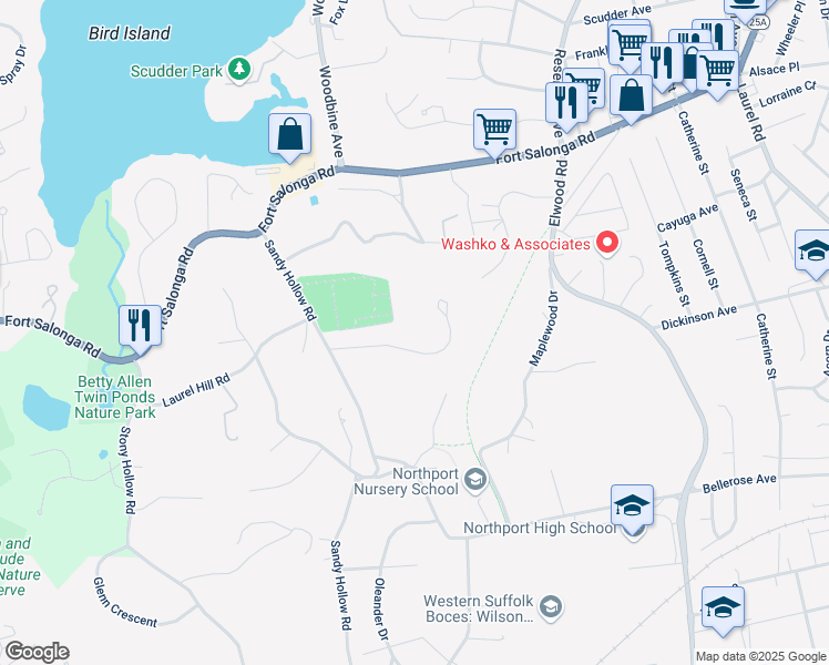 map of restaurants, bars, coffee shops, grocery stores, and more near 11 Millmohr Court in Northport