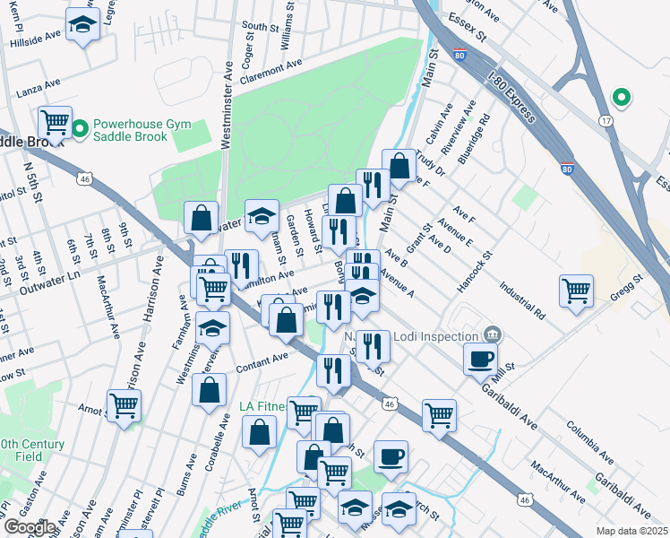map of restaurants, bars, coffee shops, grocery stores, and more near 111 Keasler Avenue in Lodi