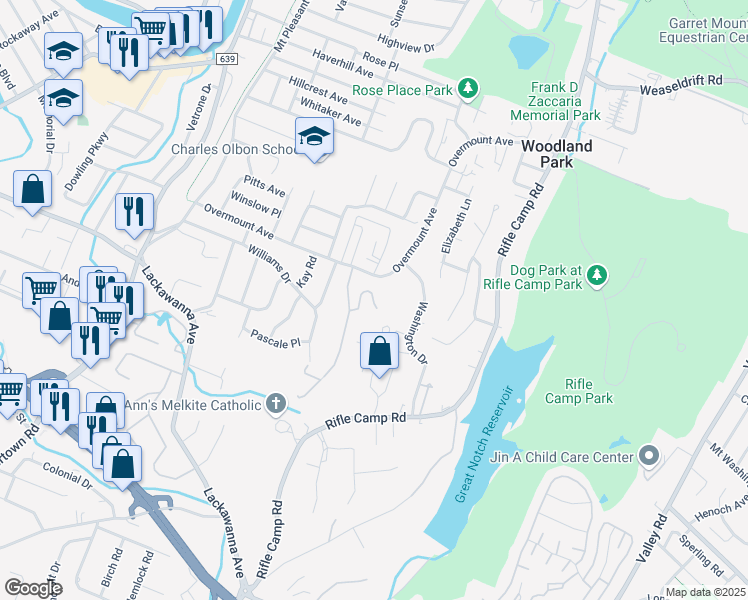 map of restaurants, bars, coffee shops, grocery stores, and more near 14 Rolling Views Drive in Woodland Park
