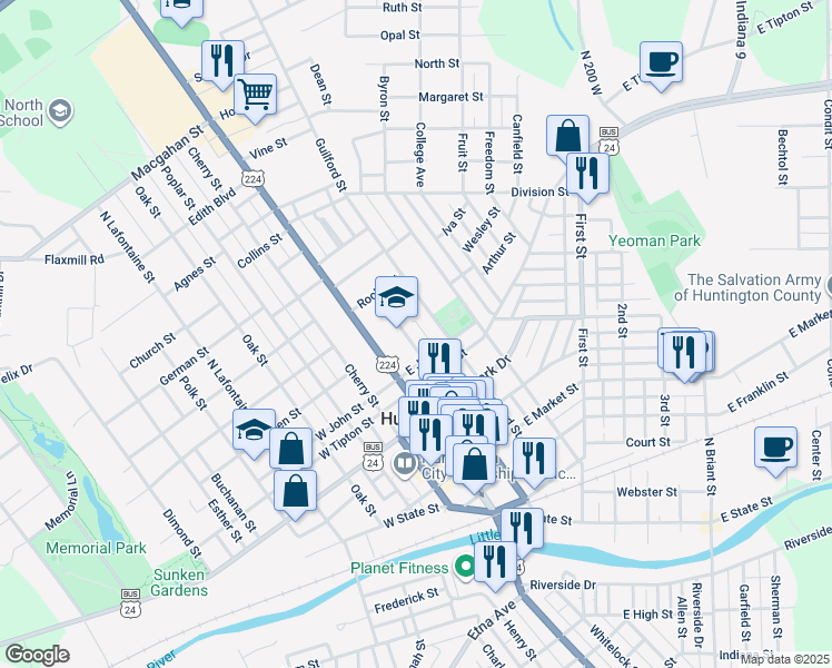 map of restaurants, bars, coffee shops, grocery stores, and more near 942 Warren St in Huntington