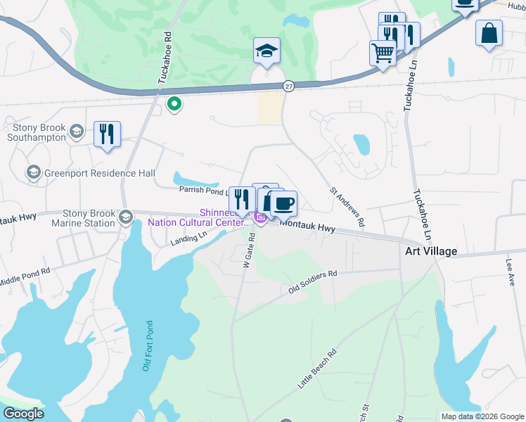 map of restaurants, bars, coffee shops, grocery stores, and more near 60 Dundee Lane in Southampton