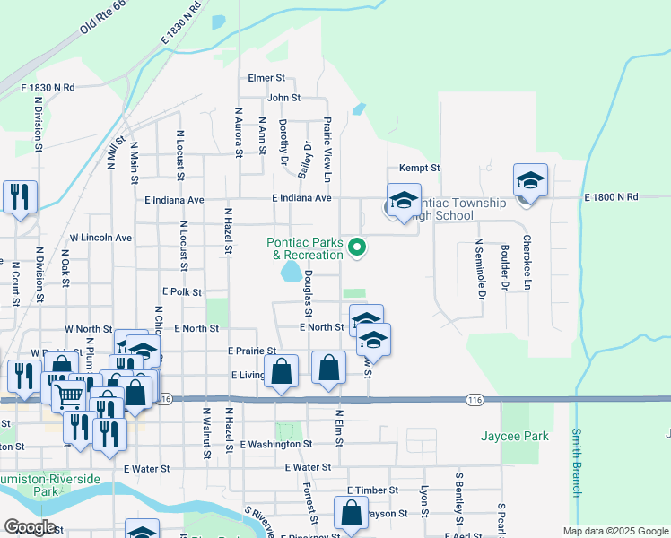 map of restaurants, bars, coffee shops, grocery stores, and more near 814 East Kathryn Street in Pontiac