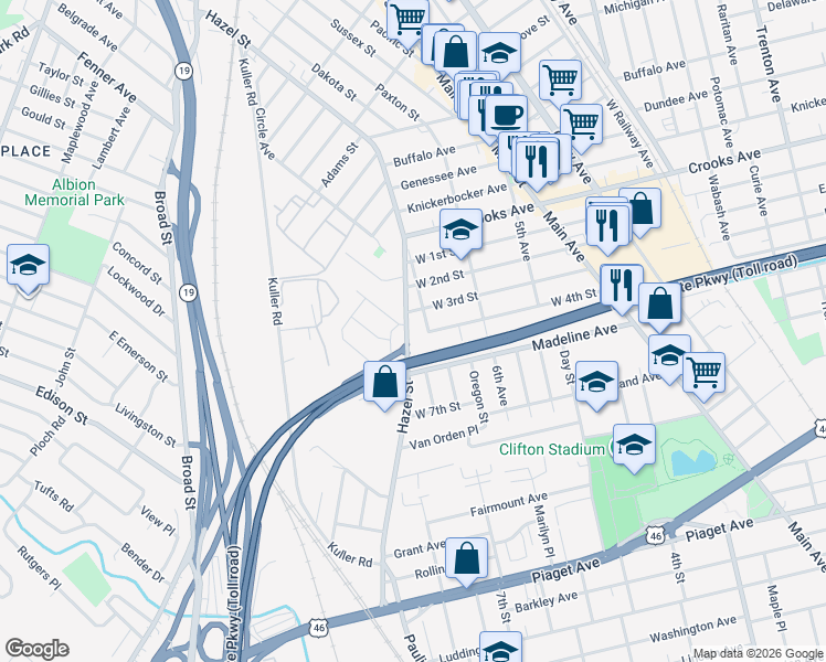 map of restaurants, bars, coffee shops, grocery stores, and more near 23 Louis Drive in Clifton
