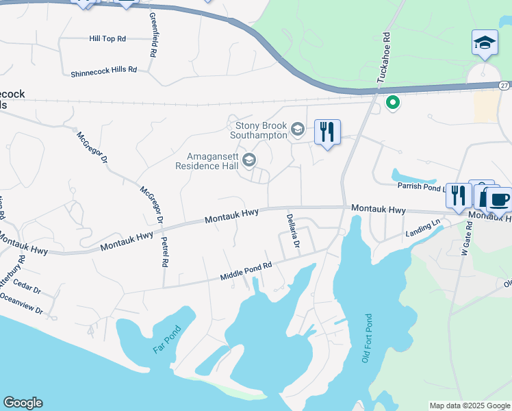 map of restaurants, bars, coffee shops, grocery stores, and more near 239 Montauk Highway in Southampton
