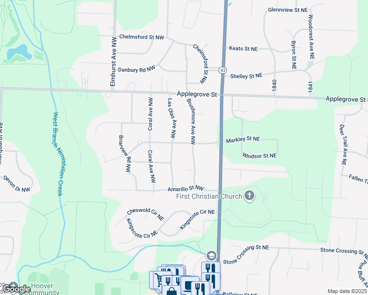 map of restaurants, bars, coffee shops, grocery stores, and more near 2112 Markley Street Northwest in North Canton