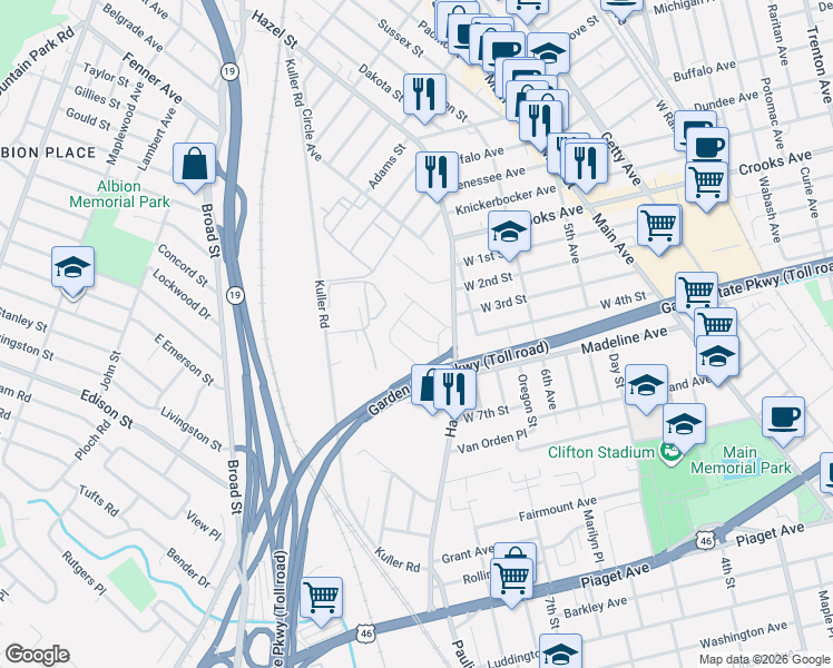 map of restaurants, bars, coffee shops, grocery stores, and more near 47 Edward Court in Clifton