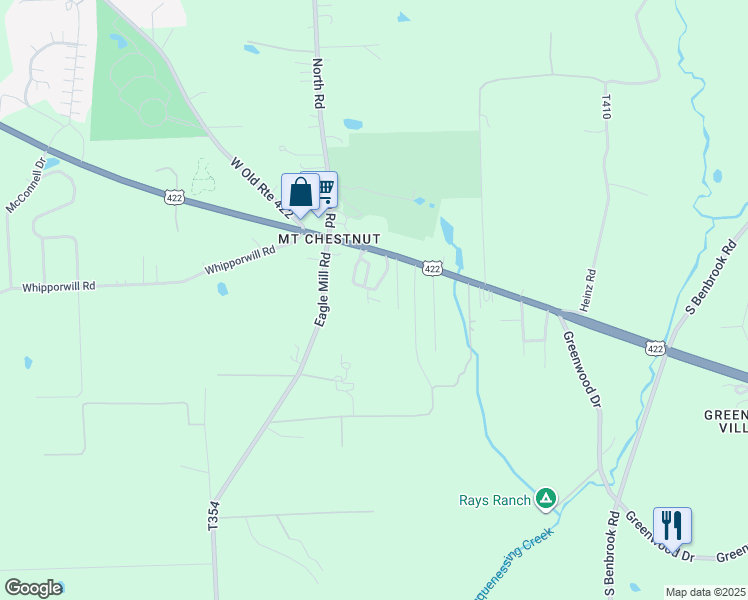 map of restaurants, bars, coffee shops, grocery stores, and more near 233 Bennett Drive in Butler