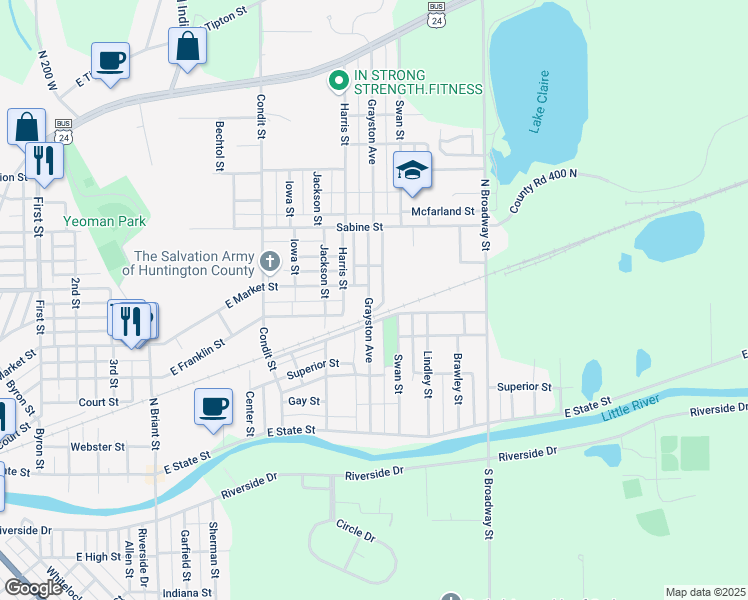 map of restaurants, bars, coffee shops, grocery stores, and more near 615 Grayston Avenue in Huntington
