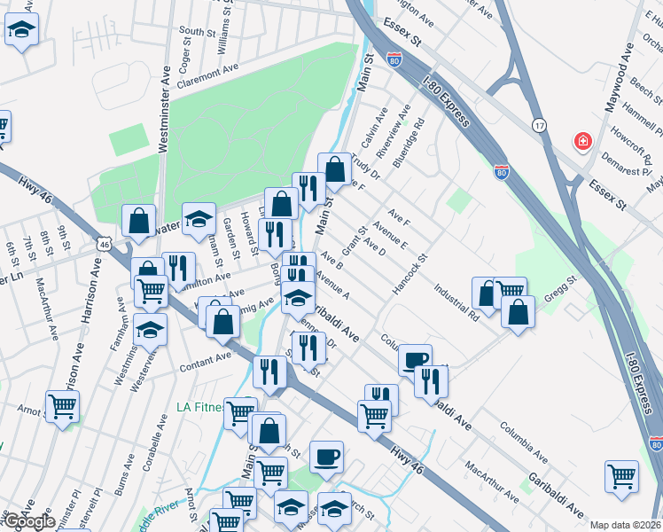 map of restaurants, bars, coffee shops, grocery stores, and more near 27 Avenue A in Lodi