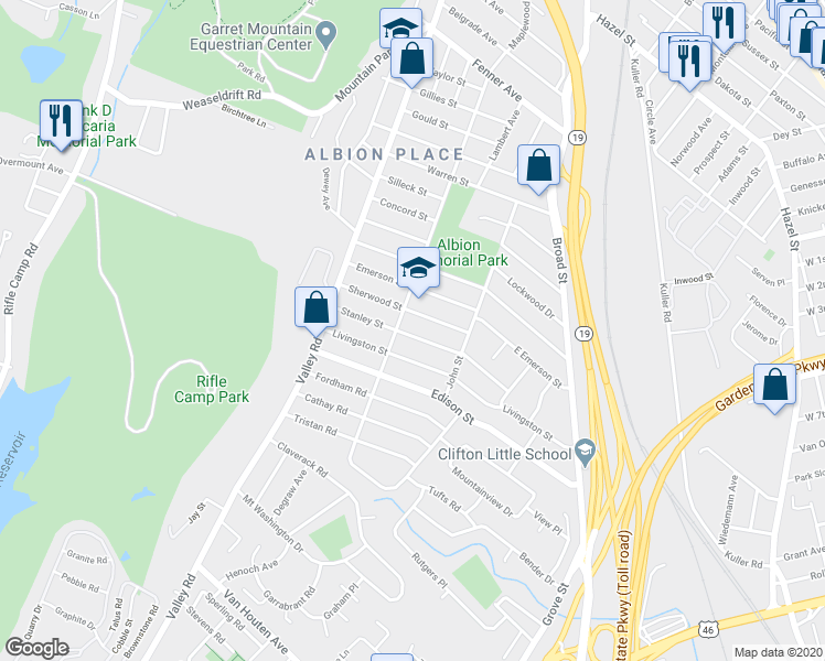 map of restaurants, bars, coffee shops, grocery stores, and more near 90 Livingston Street in Clifton