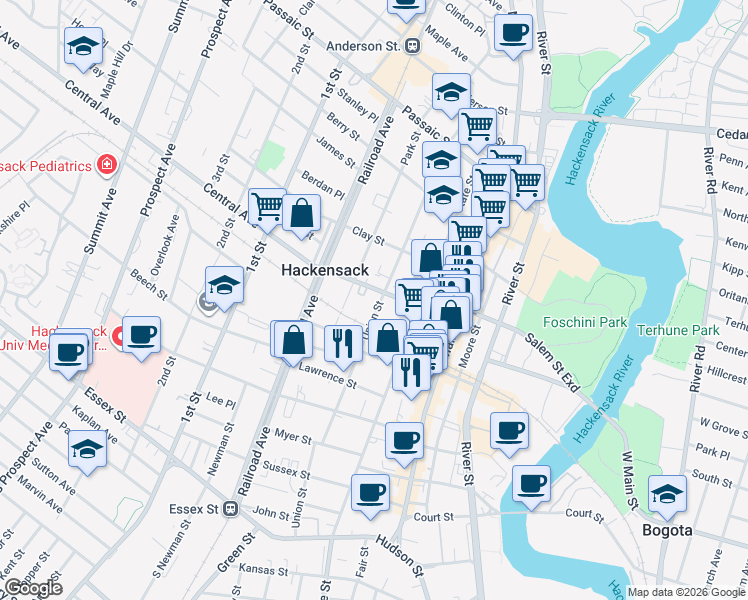 map of restaurants, bars, coffee shops, grocery stores, and more near 217 Union Street in Hackensack
