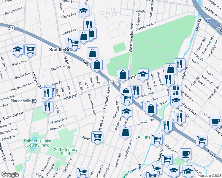map of restaurants, bars, coffee shops, grocery stores, and more near 15 Sherman Avenue in Lodi