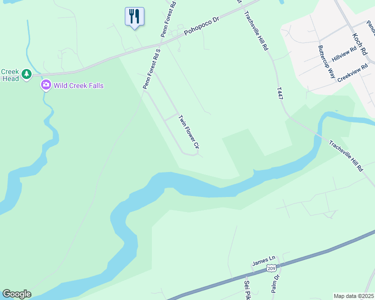map of restaurants, bars, coffee shops, grocery stores, and more near 460 Twin Flower Circle in Kunkletown