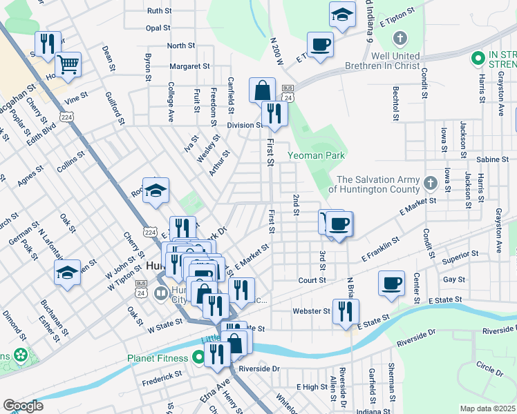 map of restaurants, bars, coffee shops, grocery stores, and more near 556 Washington Street in Huntington