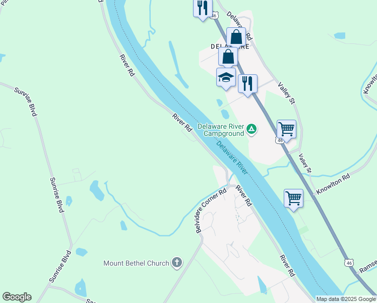 map of restaurants, bars, coffee shops, grocery stores, and more near 3462 River Road in Mount Bethel