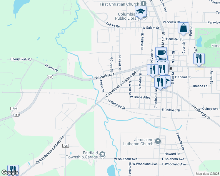 map of restaurants, bars, coffee shops, grocery stores, and more near 429 Columbiana-Lisbon Road in Columbiana