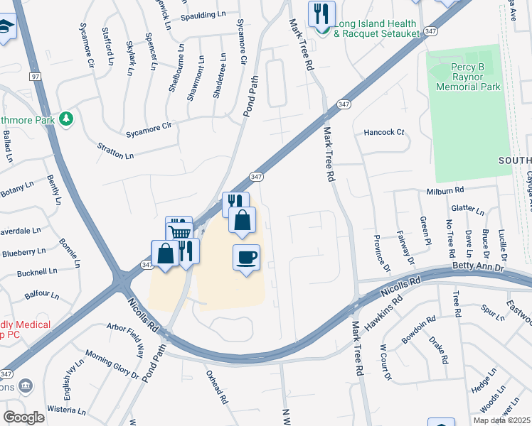 map of restaurants, bars, coffee shops, grocery stores, and more near 41 Emily Drive in Centereach