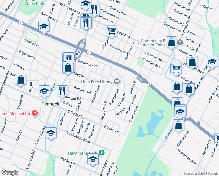 map of restaurants, bars, coffee shops, grocery stores, and more near 987 Phelps Road in Teaneck