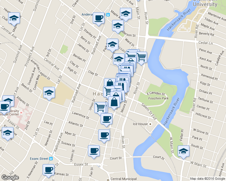 map of restaurants, bars, coffee shops, grocery stores, and more near 276 State Street in Hackensack