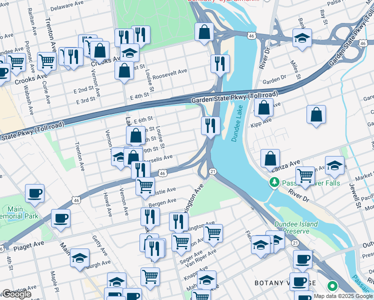 map of restaurants, bars, coffee shops, grocery stores, and more near 28 East 9th Street in Clifton