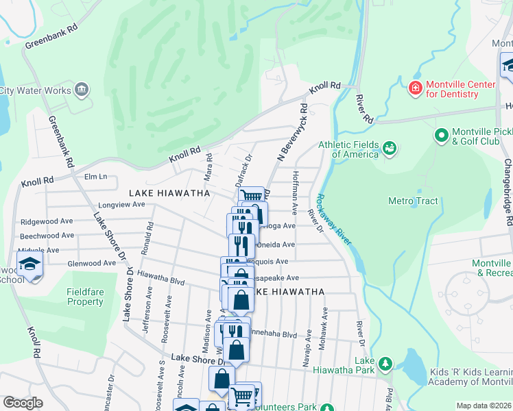 map of restaurants, bars, coffee shops, grocery stores, and more near 199A North Beverwyck Road in Parsippany-Troy Hills