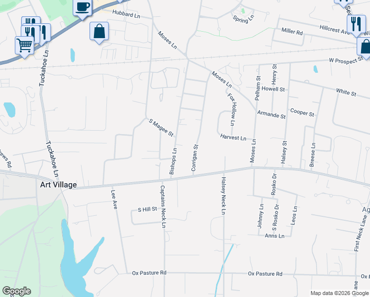 map of restaurants, bars, coffee shops, grocery stores, and more near 90 Bishops Lane in Southampton