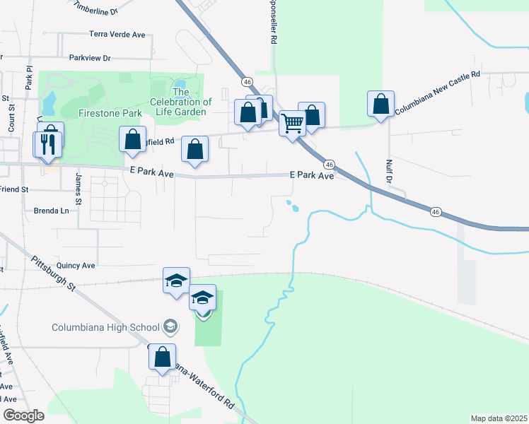 map of restaurants, bars, coffee shops, grocery stores, and more near 937 East Park Avenue in Columbiana
