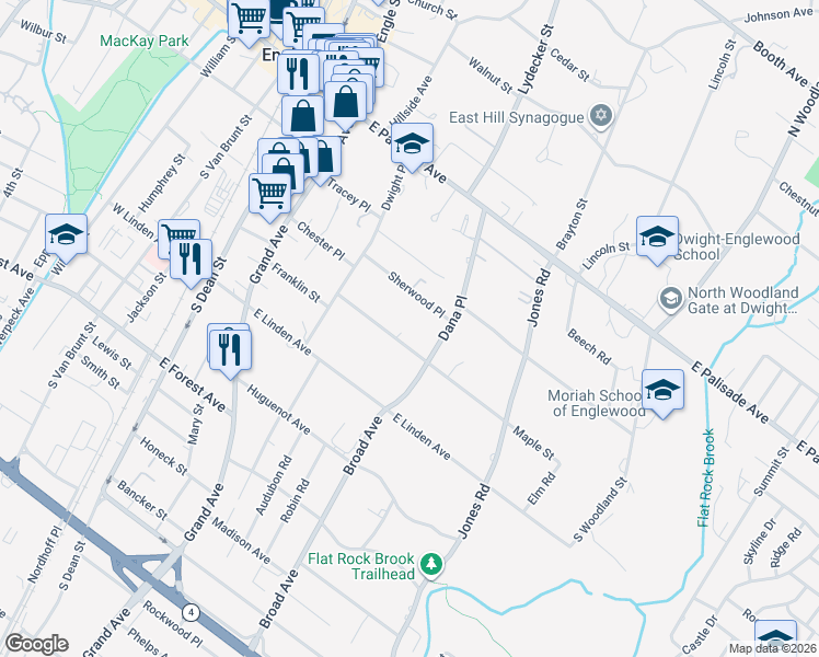 map of restaurants, bars, coffee shops, grocery stores, and more near 178 Sherwood Place in Englewood