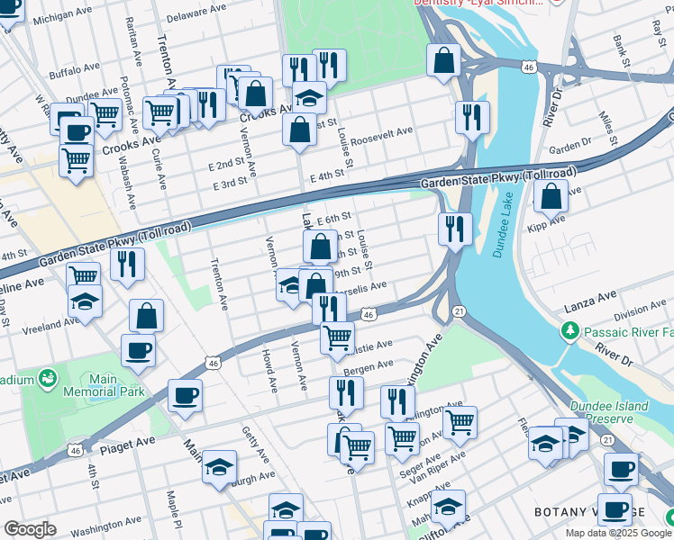 map of restaurants, bars, coffee shops, grocery stores, and more near 128 East 8th Street in Clifton
