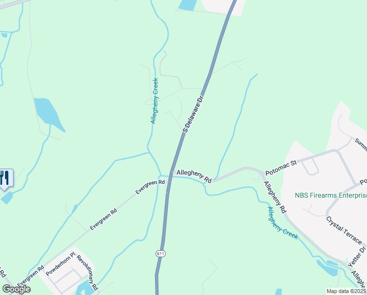 map of restaurants, bars, coffee shops, grocery stores, and more near 1597 South Delaware Drive in Mount Bethel