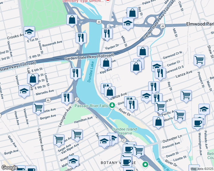 map of restaurants, bars, coffee shops, grocery stores, and more near 28 Holly Lane in Garfield