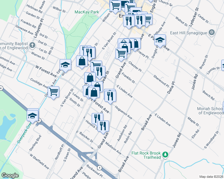 map of restaurants, bars, coffee shops, grocery stores, and more near in Englewood