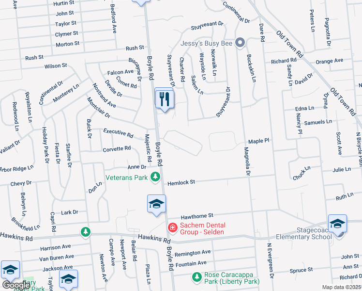 map of restaurants, bars, coffee shops, grocery stores, and more near 2000 Boyle Road in Selden