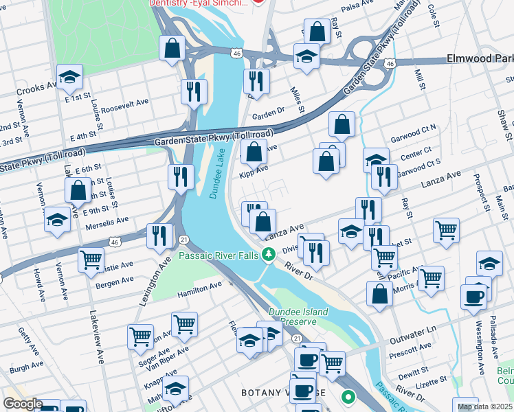map of restaurants, bars, coffee shops, grocery stores, and more near 28 Holly Lane in Garfield