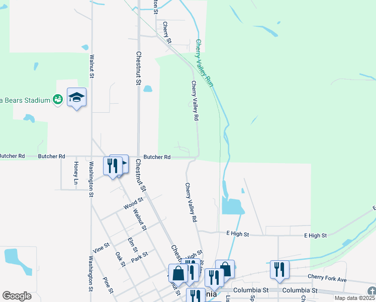 map of restaurants, bars, coffee shops, grocery stores, and more near 889 Cherry Valley Road in Leetonia