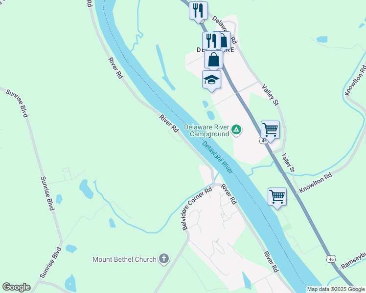map of restaurants, bars, coffee shops, grocery stores, and more near 3462 River Road in Mount Bethel