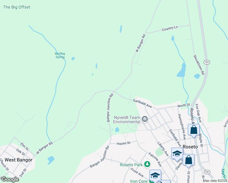 map of restaurants, bars, coffee shops, grocery stores, and more near Bangor Junction Rd & W Bangor Rd in Bangor