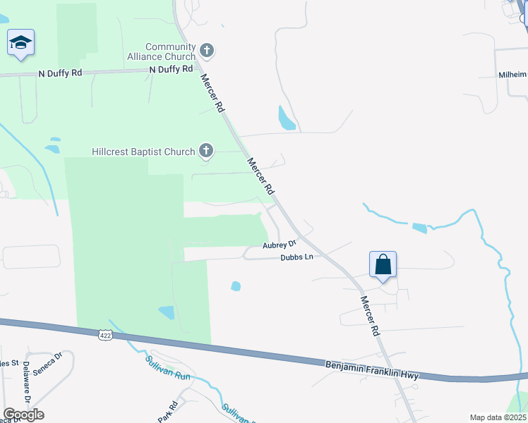 map of restaurants, bars, coffee shops, grocery stores, and more near 222 South Links Avenue in Butler
