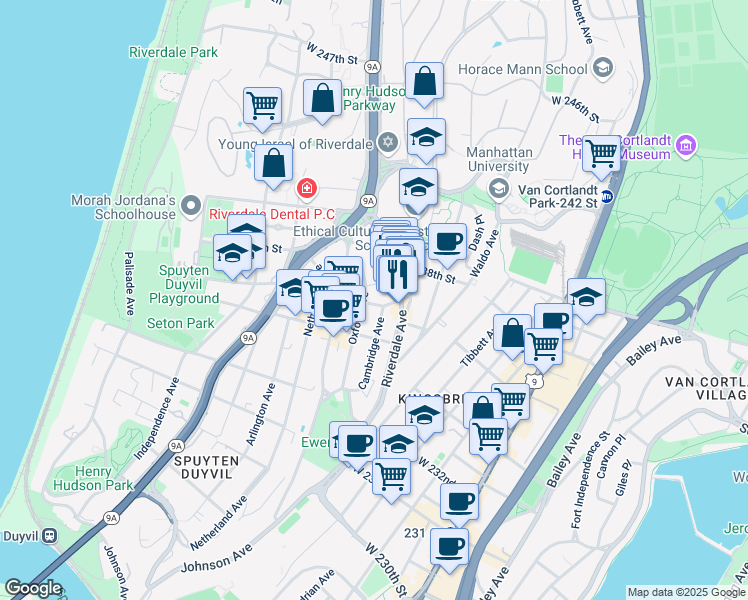 map of restaurants, bars, coffee shops, grocery stores, and more near 518 Tulfan Terrace in The Bronx